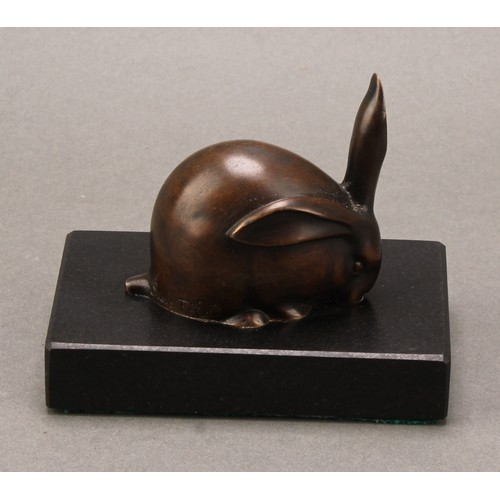 1959 - Édouard-Marcel Sandoz (1881 - 1971), a brown patinated animalier bronze, of a rabbit, signed in the ... 