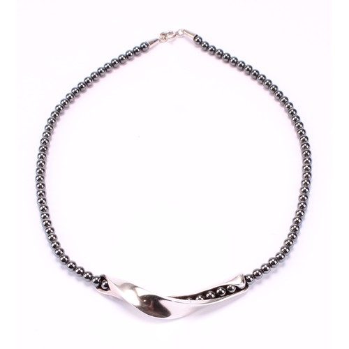 718 - Georg Jensen - a Danish Sterling silver and haematite Moonlight Collection necklace, designed by All... 