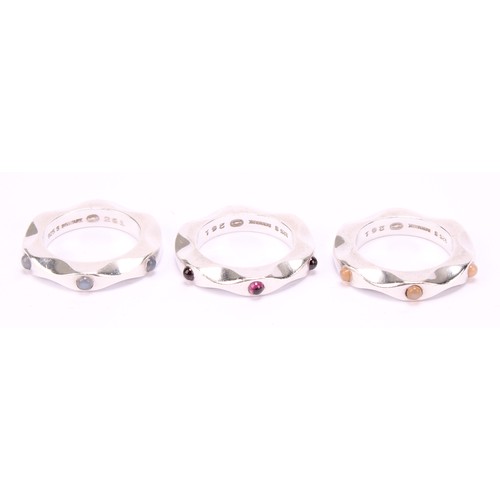 714 - Georg Jensen - a Danish silver trilogy set of three mirror rings, designed by Maria Berntsen in 2000... 