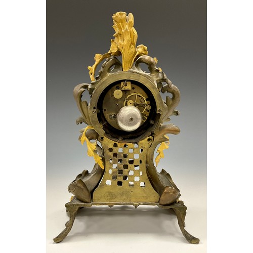 1718 - A early 19th century French bronze and ormolu mantel clock, twin holes, mechanical movement, enamel ... 