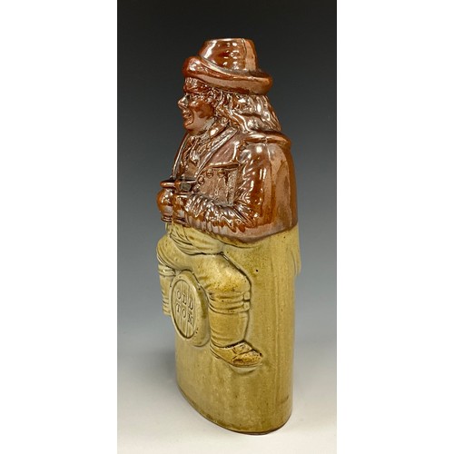 1185 - A 19th century Oldfield & Co. salt glazed stoneware flask, Old Tom, he sits on a barrel with ale cup... 