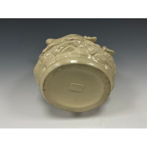 1182 - A 19th century C. J. Mason stoneware jug, To Ho, moulded in grey relief with pointer dogs, after Edw... 