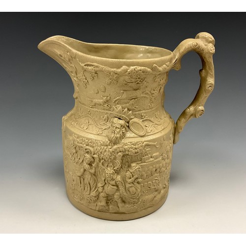 1181 - A 19th century C. J. Mason stoneware jug, Falstaff, moulded in relief with The Merry Wives of Windso... 