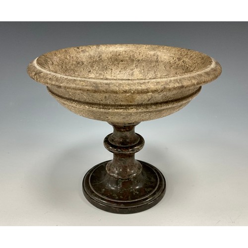 1935 - A 19th century Cornish Serpentine and fossil stone tazza, 14.2cm high, 16.8cm wide