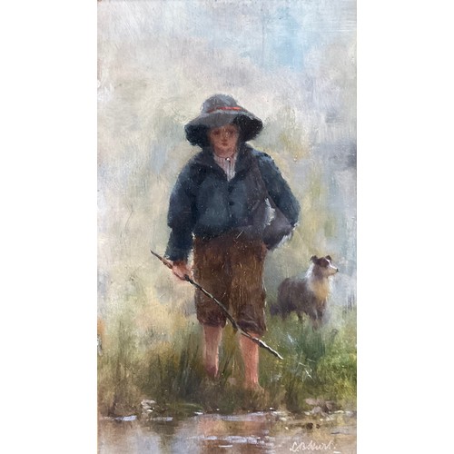 768 - Louis Bosworth Hurt (British 1856-1929)
A pair, Shepherd Boy, signed, and Shepherd Girl
oils on boar... 