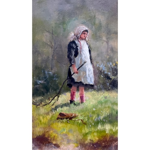 768 - Louis Bosworth Hurt (British 1856-1929)
A pair, Shepherd Boy, signed, and Shepherd Girl
oils on boar... 