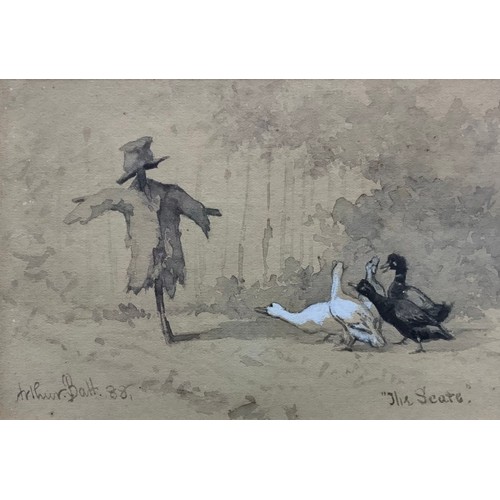 900 - Arthur Batt (British, 1846-1911)
A pair, Waiting, and The Scare
signed, titled, grisaille watercolou... 