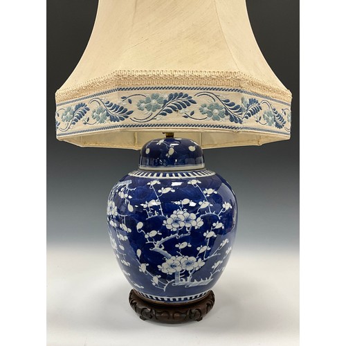 1380 - A 19th century Chinese export porcelain blue and white ginger jar later converted to a table lamp,  ... 