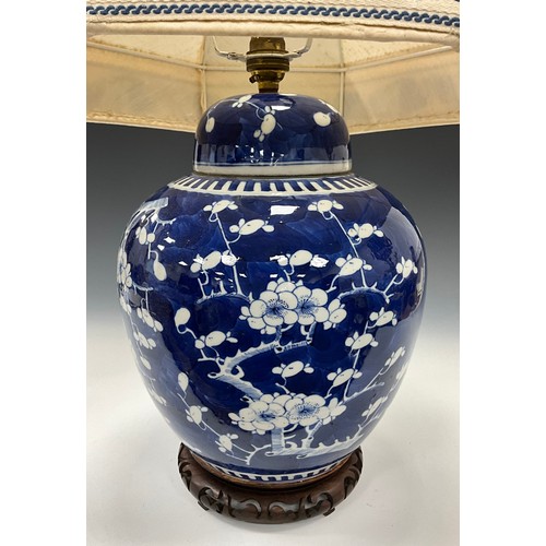 1380 - A 19th century Chinese export porcelain blue and white ginger jar later converted to a table lamp,  ... 