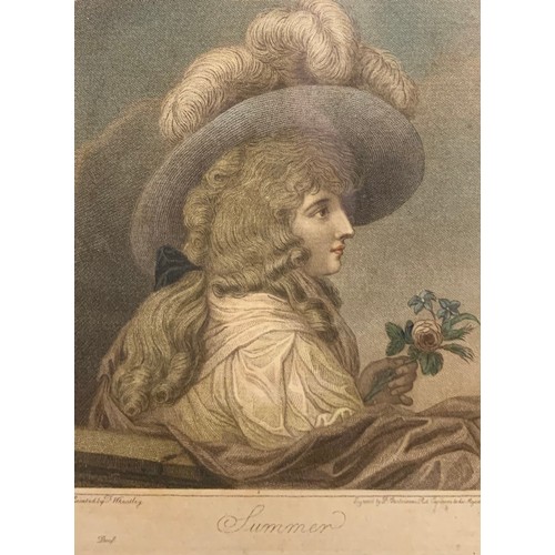 855 - Francesco Bartolozzi (1727-1815), a set of four, The Four Seasons, Coloured Mezzotint Engravings, ea... 