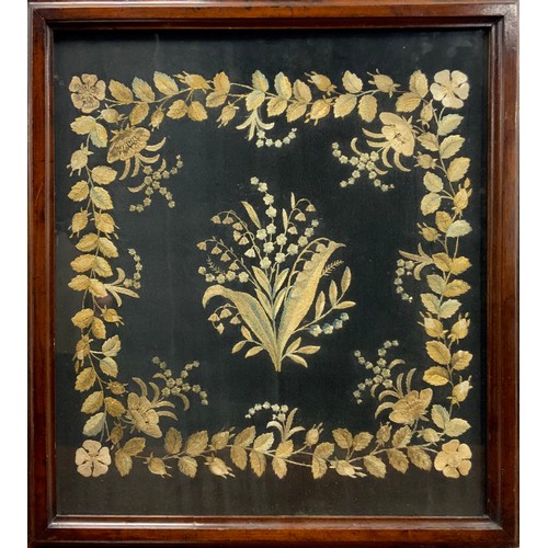 2103 - An early 19th century silk needlework, Spring Flowers, 46cm x 41cm