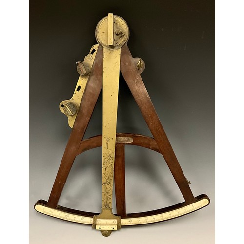 2074 - An early 19th century Maritime Octant sextant, unnamed brass and mahogany body, ivory register 0-90,... 