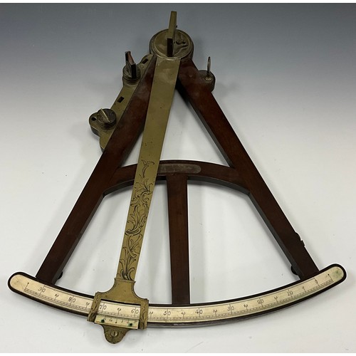 2074 - An early 19th century Maritime Octant sextant, unnamed brass and mahogany body, ivory register 0-90,... 