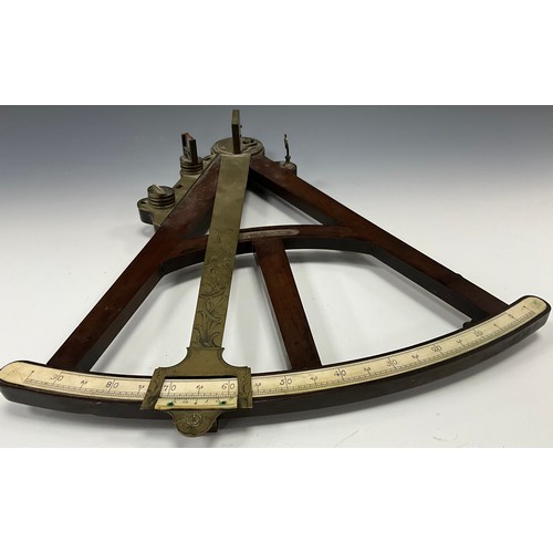 2074 - An early 19th century Maritime Octant sextant, unnamed brass and mahogany body, ivory register 0-90,... 