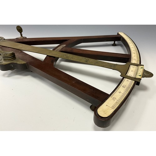 2074 - An early 19th century Maritime Octant sextant, unnamed brass and mahogany body, ivory register 0-90,... 