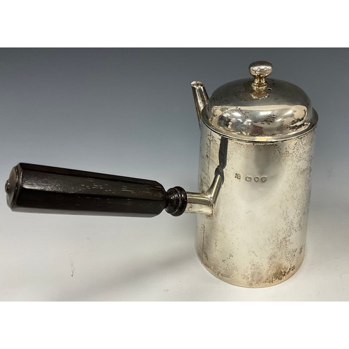 173 - A Victorian silver chocolate pot, conical form with ebony side handle, 13cm high, base 7.8cm diamete... 