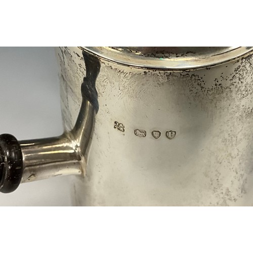 173 - A Victorian silver chocolate pot, conical form with ebony side handle, 13cm high, base 7.8cm diamete... 