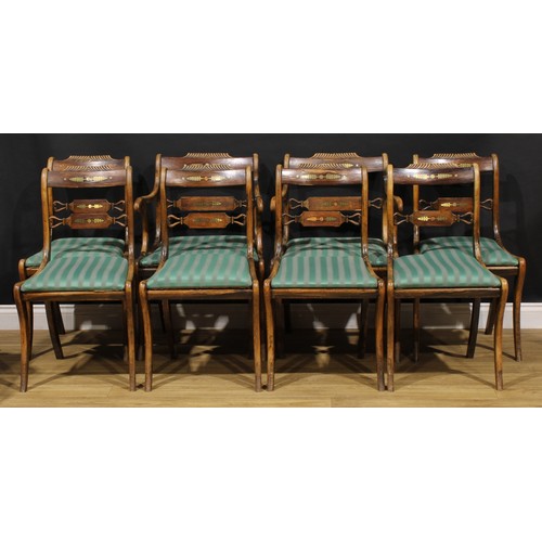 1922 - A set of eight 19th century simulated rosewood and brass marquetry dining chairs, comprising six sid... 