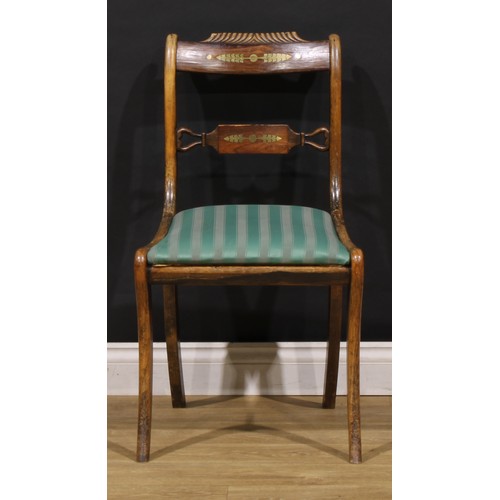 1922 - A set of eight 19th century simulated rosewood and brass marquetry dining chairs, comprising six sid... 