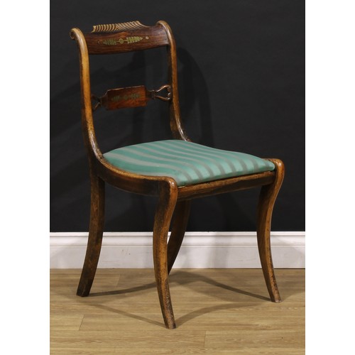 1922 - A set of eight 19th century simulated rosewood and brass marquetry dining chairs, comprising six sid... 