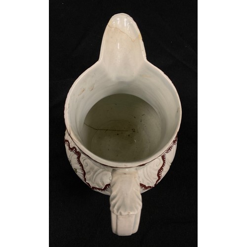 1249 - An early 19th century Staffordshire pearlware large cabbage leaf moulded jug with fluted neck and ‘C... 