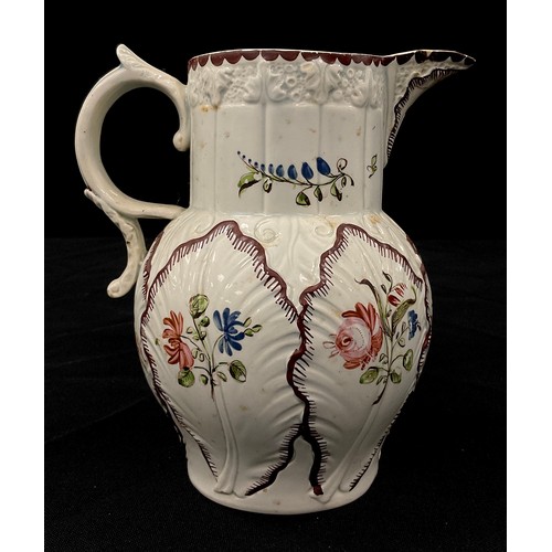 1249 - An early 19th century Staffordshire pearlware large cabbage leaf moulded jug with fluted neck and ‘C... 