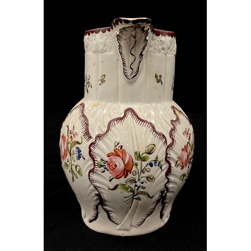 1249 - An early 19th century Staffordshire pearlware large cabbage leaf moulded jug with fluted neck and ‘C... 