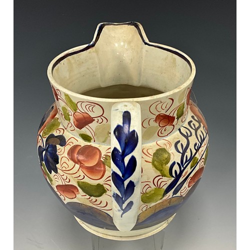 1247 - An early 19th century pearlware Gaudy Welsh jug, inscribed ‘Joseph Naylor Clickheaton’, c.1840, 18cm... 