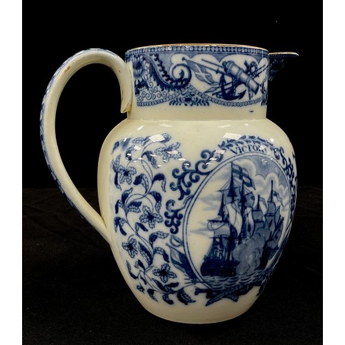 1155 - Nelson and the Napoleonic Wars, a early 19th century blue and white Swansea pearlware commemorative ... 