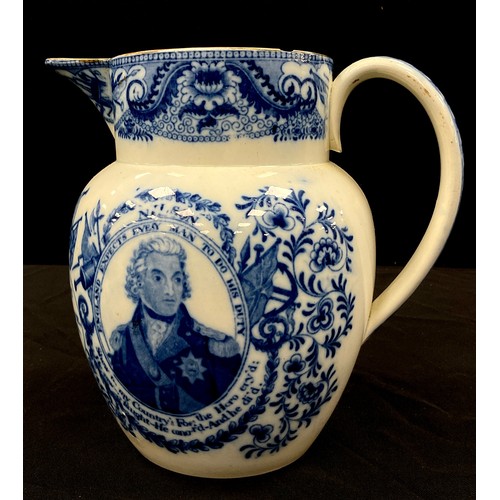 1155 - Nelson and the Napoleonic Wars, a early 19th century blue and white Swansea pearlware commemorative ... 