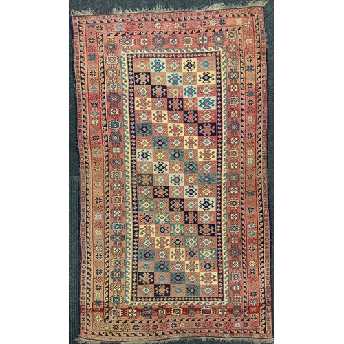 2059 - A Middle Eastern/Persian Kilim rug, knotted with a geometric pattern in alternating colours, blue, b... 