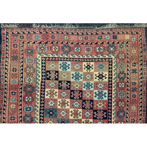 2059 - A Middle Eastern/Persian Kilim rug, knotted with a geometric pattern in alternating colours, blue, b... 