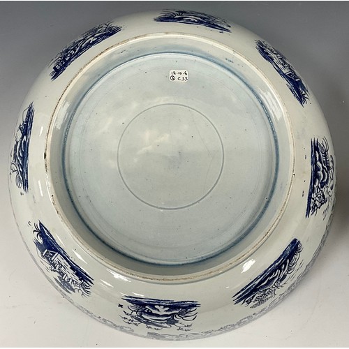 1167 - 19th century pearlware bowls including a late 18th century blue and white bowl, with printed ship vi... 