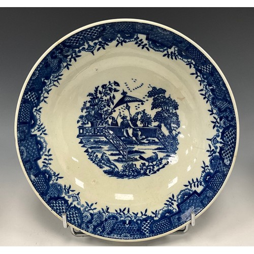 1167 - 19th century pearlware bowls including a late 18th century blue and white bowl, with printed ship vi... 