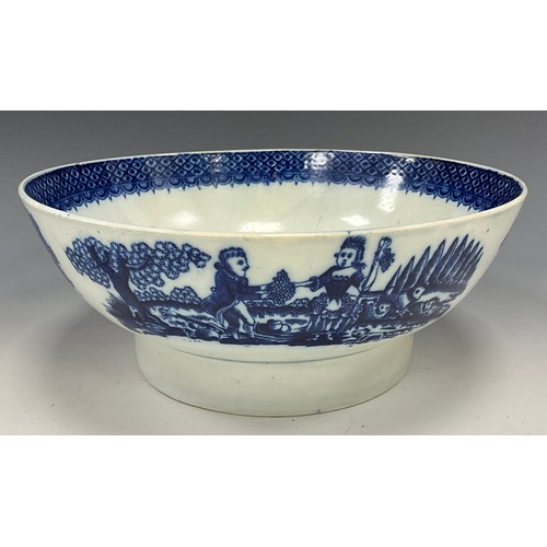 1167 - 19th century pearlware bowls including a late 18th century blue and white bowl, with printed ship vi... 