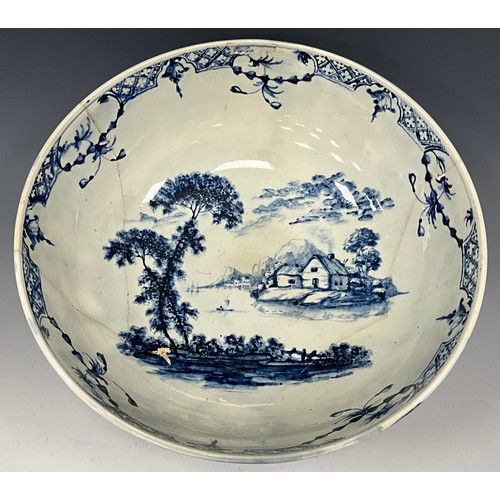 1167 - 19th century pearlware bowls including a late 18th century blue and white bowl, with printed ship vi... 