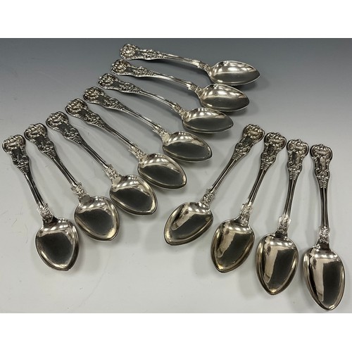 411 - A set of twelve Victorian Scottish silver Kings pattern teaspoons, John Murray or John Muir, Glasgow... 