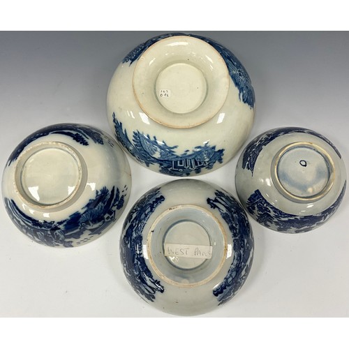 1171 - A 18th century West Pans blue and white pearlware bowl, 16cm diameter; 19th century blue and white p... 