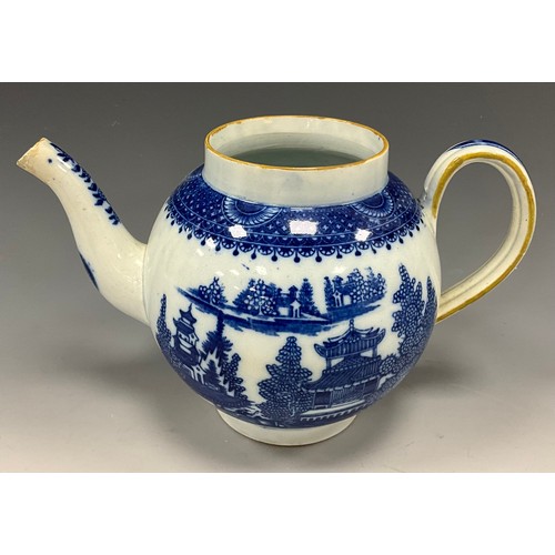 1157 - 18th century blue and white pearlware tea pots including a Swansea tea pot, fluted body, decorated w... 