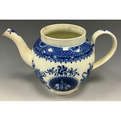 1157 - 18th century blue and white pearlware tea pots including a Swansea tea pot, fluted body, decorated w... 