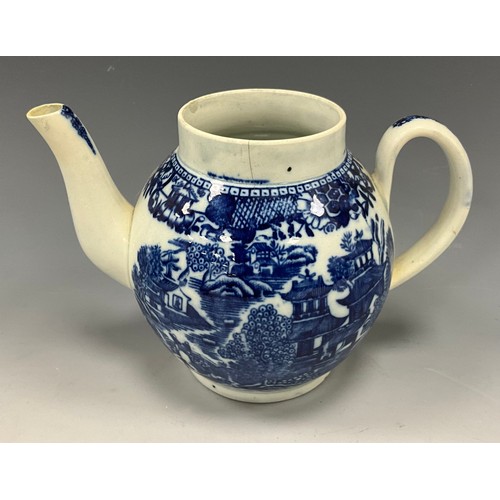 1157 - 18th century blue and white pearlware tea pots including a Swansea tea pot, fluted body, decorated w... 