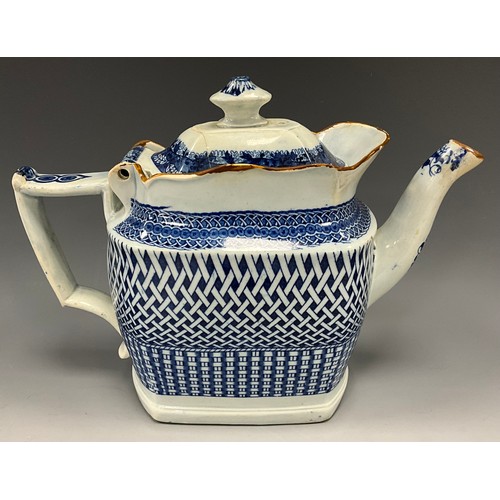 1168 - 19th century pearlware tea pots including a pearlware teapot printed under glaze with a basket weave... 