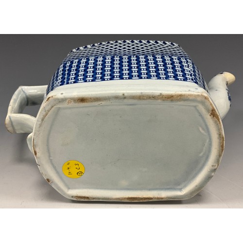 1168 - 19th century pearlware tea pots including a pearlware teapot printed under glaze with a basket weave... 