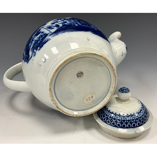 1168 - 19th century pearlware tea pots including a pearlware teapot printed under glaze with a basket weave... 