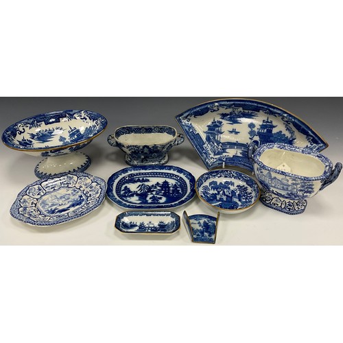 1165 - 19th century blue and white ware including a Don landscape series twin handled tureen with stand, 13... 