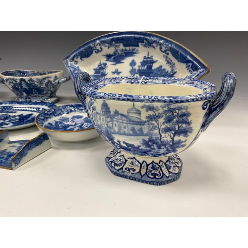 1165 - 19th century blue and white ware including a Don landscape series twin handled tureen with stand, 13... 