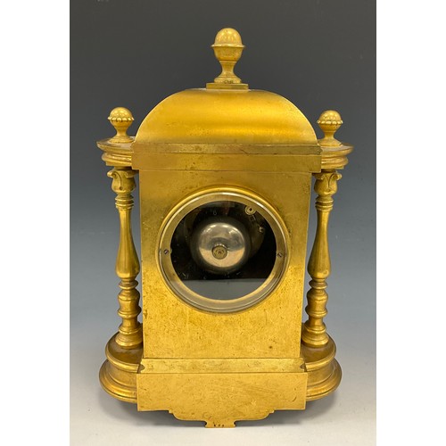 1714 - A 19th century French ormolu and porcelain dome topped mantel clock, architectural case inset with p... 