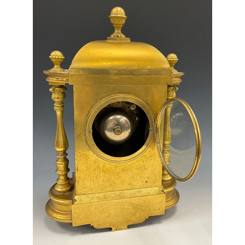 1714 - A 19th century French ormolu and porcelain dome topped mantel clock, architectural case inset with p... 