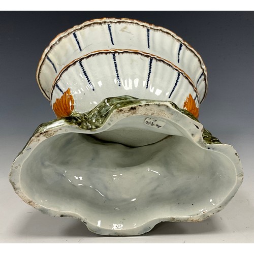 1226 - A Pratware pearlware oval vessel, moulded body of intertwined fish on textured base, in the typical ... 