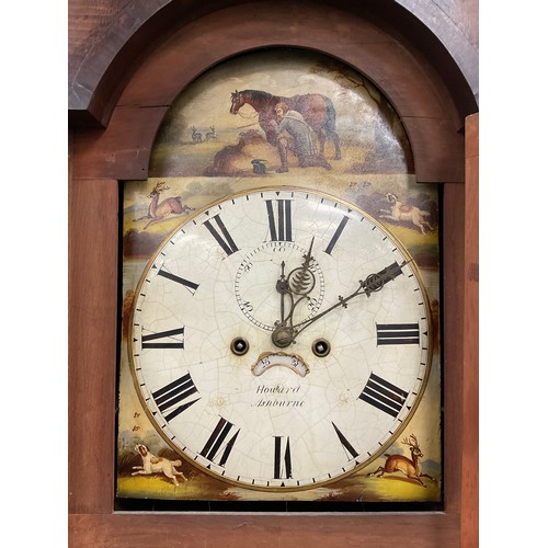 1978 - A William IV mahogany longcase clock, arched painted dial, 33cm, marquetry inlay detail, roman numer... 